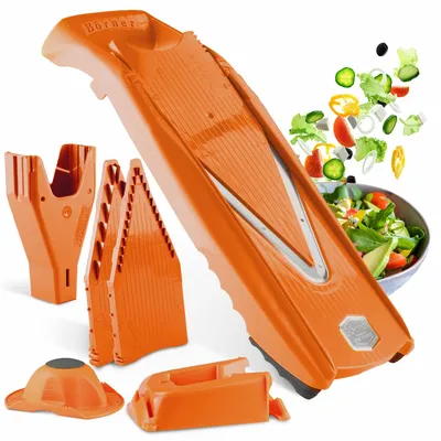 Immagine prodotto di Börner affettaverdure V5 Powerline set professionale affetta cetrioli affetta cavoli affetta patatine affetta verdure grattugia frutta vegan, colore:arancione
