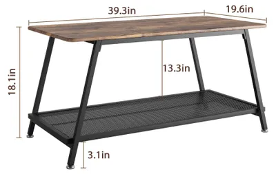 Immagine prodotto di Tavolino da salotto in stile industriale - Tavolino rettangolare - A 2 piani con ripiano a griglia - Struttura in legno - Colore marrone rustico