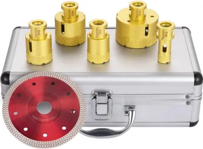 Zdjęcie produktu dla Zestaw wierteł diamentowych Bolt Edge Deluxe – 5 elementów – otwornice 20–68 mm – do płytek, porcelany, granitu i marmuru – w zestawie walizka do przechowywania
