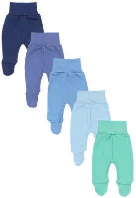 Produktbild von TupTam Baby Unisex Hose mit Fuß Bunte 5er Pack, Farbe: Dunkelblau Jeans Blau Mintgrün, Größe: 50