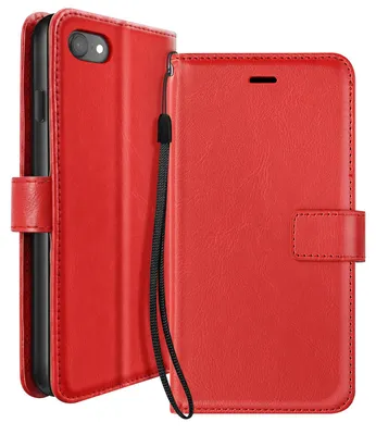 Immagine prodotto di Mayaxess, custodia a libro per iPhone SE 2020 / 2022 con laccetto e funzione stand, colore rosso