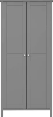 A front view of a closed gray wardrobe with two doors.