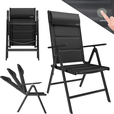 Produktbild von GARMIO® Gartenstuhl Balkonstuhl FLORENZ schwarz, 7-fach verstellbar, klappbar, inkl. Nackenkissen, für Terrasse