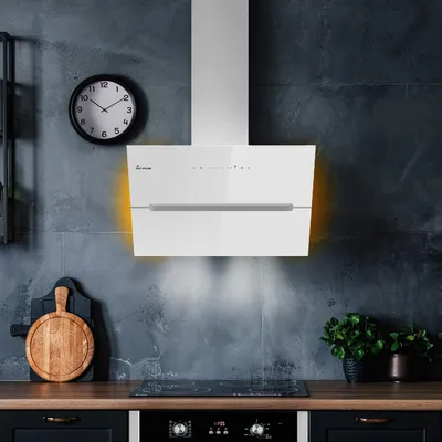 Image de Hotte aspirante cuisine 90cm Hotte Murale Inclinées acier inoxydable verre blanc