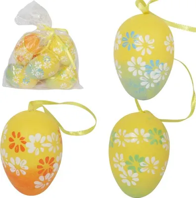 Zdjęcie produktu dla Jajka w kwiatki zawieszki zestaw 6 sztuk 6cm