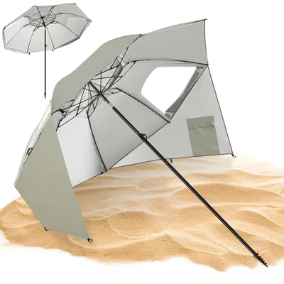 Zdjęcie produktu dla Parasol Eikuavon 210 cm, UV50+, z wbijanym w ziemię trzpieniem, odporny na wiatr, z możliwością regulacji nachylenia i przenoszenia, na plażę, balkon i do ogrodu, kolor beżowy