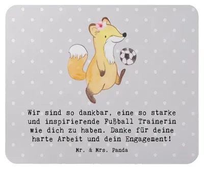 Produktbild von Mr. & Mrs. Panda Mauspad Fußball Trainerin Dankbarkeit - Grau Pastell - Geschenk, Sportart, Danksagung, dankbar, mousematte, Engagement, Mouse Pad, Dankeschön, Training