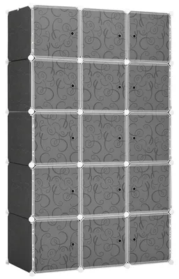 Image de Système de rangement DIY - Étagère modulaire en forme de cubes - 2 grands compartiments et 9 petits compartiments - Rangement à chaussures - Rangement pour livres et jouets - Plastique - Noir - 111 x 47 x 183 cm