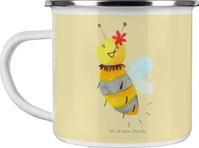 Produktbild von Mr. & Mrs. Panda Pott Biene Blume - Gelb Pastell - Geschenk, Emaille Tasse, Teetasse, Hummel, Kaffeepott, Haferl, metallbecher