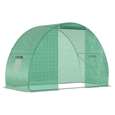 Image de Outsunny Serre de Jardin Tunnel serre d'hivernage Surface Sol 4,5 m² dim. 3L x 1,5l x 2H m châssis Tubulaire renforcé Porte zippée 2 fenêtres enroulables Vert