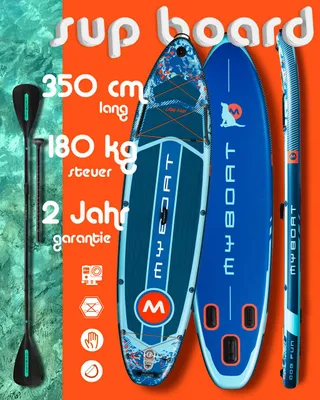 Produktbild von Ultraleichtes & stabiles Yoga Sup 350cm für 1 oder 2 Personen von MyBoat — Dog Fun Blau Stand Up Paddle Board inkl. 1 zusätzliches Paddelblatt, Ruck