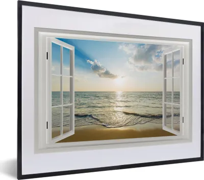 Produktbild von MuchoWow® MuchoWow® Gerahmtes Poster Aussicht - Sonne - Meer 40x30 cm - Poster mit zchwarzem Bilderrahmen - Bilderrahmen - Poster im Rahmen