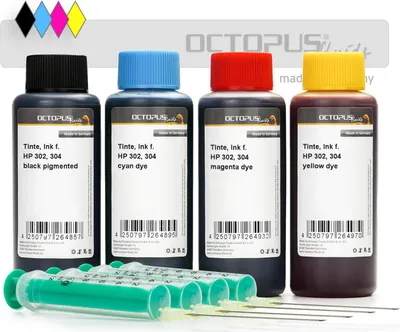 Produktbild von 4x 100ml Nachfülltinte Set kompatibel für HP 302, HP 304 vier Farben