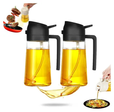Produktbild von 2pcs 2-in-1 Ölspender und Ölsprüher, 470ml Glasbehälter für Speiseöl, BPA frei, 18.5*10cm, schwarz