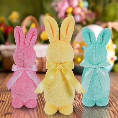 Produktbild von Hochzeigende Hasen Kuscheltiere - 3 Stück, Ostereier Dekoration, 18 cm, Tischdeko