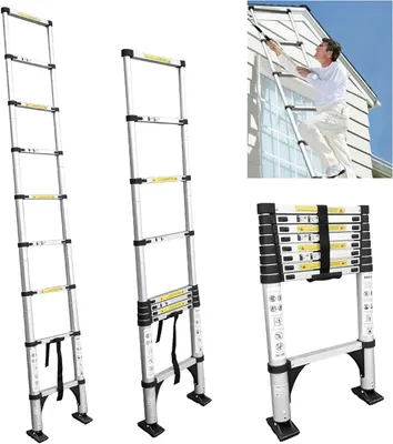 Image de Échelle télescopique pliante - Échelle rétractable - Pour travaux et entretien - Marches antidérapantes - 26 mètres - Aluminium