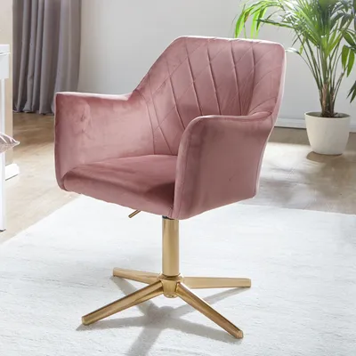 Produktbild von WOHNLING Schreibtischstuhl Rosa Samt Drehstuhl mit Lehne Schalenstuhl 120 kg Höhenverstellbar Arbeitsstuhl ohne Rollen Stuhl Schreibtisch Home-Office