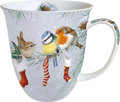 Produktbild von Tasse aus Porzellan Christmas Socks - Vögel und Weihnachtssocken 0,4L, Höhe 10,5cm