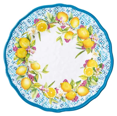 Produktbild von Speiseteller ISCHIA Zitronen D. 28cm weiß blau gelb aus Melamin Easy Life