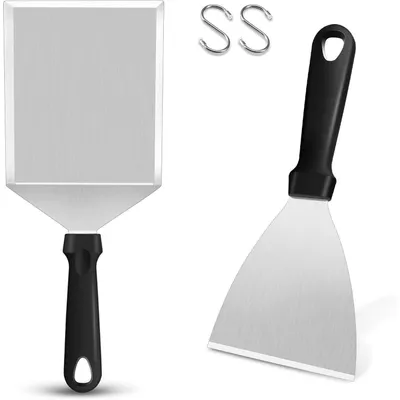 Immagine prodotto di Set di spatole in acciaio inossidabile, 2 pezzi, per hamburger schiacciati, barbecue a gas, piastra da cottura e teppanyaki