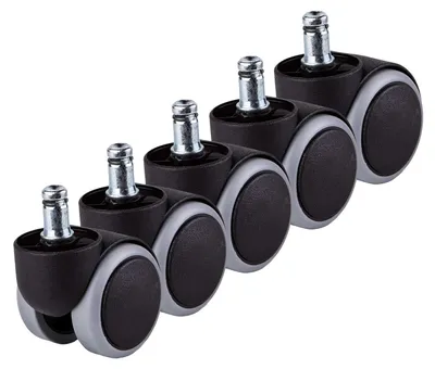 Image de Roulettes pour chaise de bureau, diamètre 50 mm, lot de 5, tige de 11 mm, en caoutchouc, pour usage de bureau