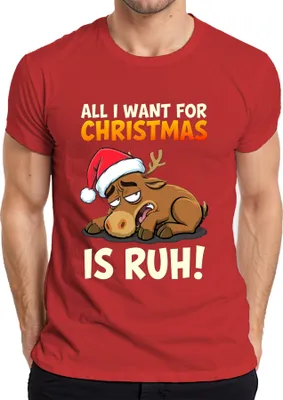Produktbild von All I Want For Christmas Is Ruh lustiges Rentier Weihnachten Herren T-Shirt, Rot, XXL