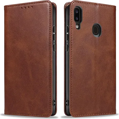 Produktbild von Handyhülle für Samsung Galaxy A40 Kunstleder Flip Cover Hülle Handytasche Case Kartenfach Farbe: Dunkelbraun