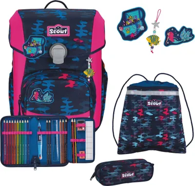Immagine prodotto di Scout zaino della scuola Basic Neo Set 4 -pezzi Magic Sea blu scuro