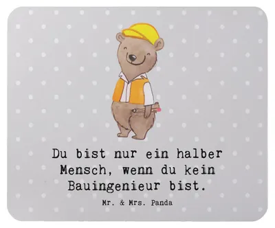 Produktbild von Mr. & Mrs. Panda Mousepad Bauingenieur Herz - Grau Pastell - Geschenk, Spruch, Beruf, Mouse Pad, Studium, pc mauspad, Baustelle, mausteppich, Lustig, laptop