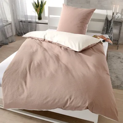 Produktbild von Janine Soft-Seersucker Uni Wendebettwäsche taupe/ecru 200x220 cm + 2x 80x80 cm