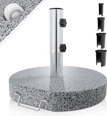 anaterra® Sonnenschirmständer - Granit, 25 kg, Rund, mit Rollen und Griff, Edelstahl - Schirmständer, Sonnenschirmsockel, Ständer für Sonnenschirm