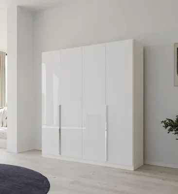 Produktbild von Kleiderschrank Drehtürenschrank Glamour | 4-türig | weiß Hochglanz / alpinweiß | 181x210