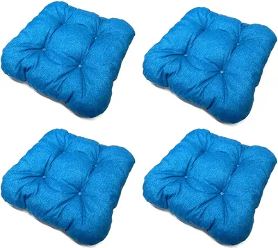 Immagine prodotto di Set di 4 cuscini per seduta in cotone, colore blu. Ideali come cuscini per sedie, panche, divani, o come cuscini decorativi per esterni. Perfetti per il giardino