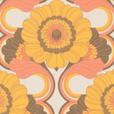 Produktbild von Profhome 395304-GU Retro Tapete Blumen orange braun-rot gelb creme-weiß 4,5 m2