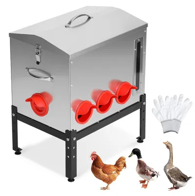 Zdjęcie produktu dla Automatyczny podajnik do karmy dla drobiu Ikodm, pojemność 22,6 kg / 50 funtów, 8 otworów do pobierania karmy, ocynkowany podajnik dla kur z okienkiem, uchwytem do przenoszenia i regulowaną wysokością (3 poziomy)