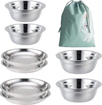 Produktbild von Edelstahl-Teller, Schalen, Camping-Set, 8-teilig, 5,5-8,7 Zoll