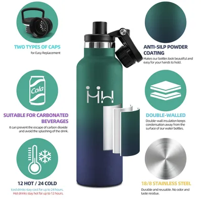 Imagen del producto de Botella de agua Motswedi de 750 ml, a prueba de fugas, fabricada en acero inoxidable, apta para líquidos fríos y calientes