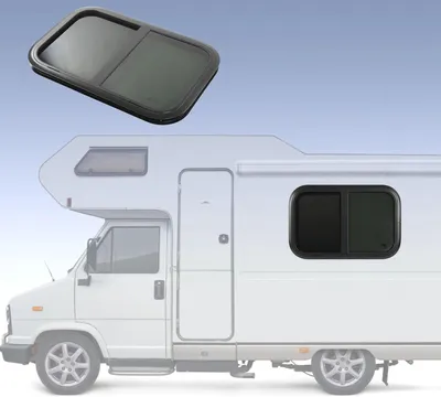 Productafbeelding van Horizontaal schuifraam voor caravan, 23,6 x 11,8 inch, met zwart frame