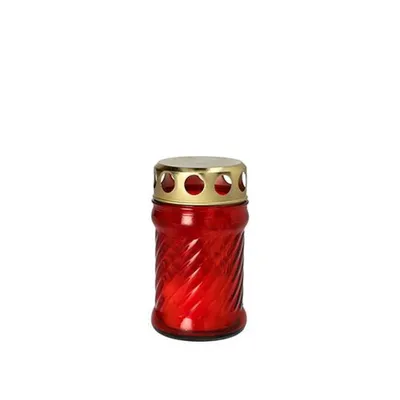 Produktbild von Grablaterne mit Wachsfüllung Ø 6,5 cm · 11,5 cm rot aus Glas