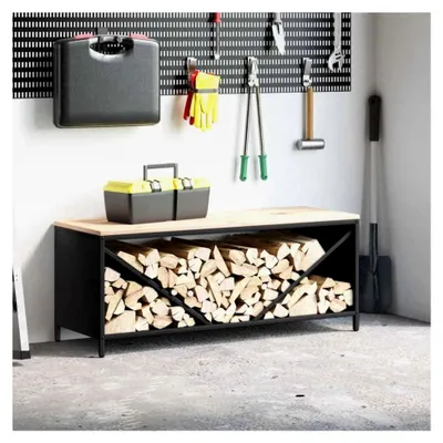 Produktbild von Brennholzregal mit Holzplatte Schwarz 100,5 x 35,5 x 40 cm