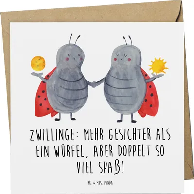 Produktbild von Mr. & Mrs. Panda Klappkarte Zwillinge Spaß - Weiß - Geschenk, anlasskarte, Humor, Glückwunschkarte, Zwillingspaar, Geschenke Sternzeichen, Grußkarte, Astrologie, Horoskop