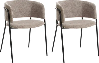 Produktbild von BELIANI Esszimmerstuhl 2er Set Taupe aus Chenille Stoff Gepolstert mit Armlehnen Metallbeine Polsterstuhl Modernes Design