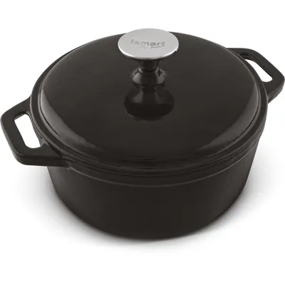 Obrázek produktu pro LAMART LT1208 Hrnec, vnitřní a vnější smaltovaná vrstva odolává odření a praskání, odolnost vůči vysokým teplotám do 280°C, Litina, černá, 2,3 L, Ø 21,5 cm ; výška 11 cm