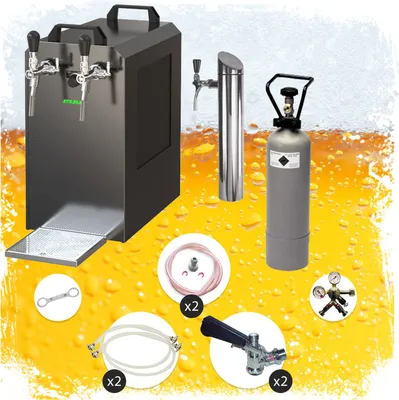 Produktbild von Untertheken Komplett Set - Zapfanlage STREAM 80 Bierkoffer, Bierzapfanlage, Durchlaufkühler 2-leitig Trockenkühler, Zapfkopf:Flach,Zapfkopf 2:5 Liter Adapter