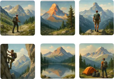 Produktbild von Bergweltwanderer 6er Set Untersetzer aus Holz für Naturfans