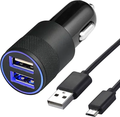 Produktbild von High Speed KFZ-Ladegerät Zigarettenanzünder 2 Ports + Micro USB Kabel (SCHWARZ)