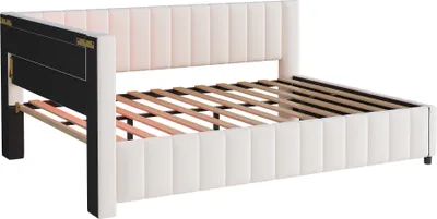 Immagine prodotto di okwish divano letto 140x200, rivestito in velluto con illuminazione a LED e porta di ricarica USB, con schienale e poggiatesta, beige (senza materasso)