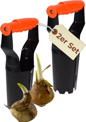 Produktbild von 2er Set Zwiebelpflanzer Garten Blumenzwiebelpflanzer Zwiebelstecher Auslöseautomatik Pflanzhilfe für Blumenzwiebeln Pflanzautomat