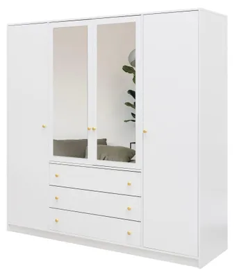 Produktbild von Masseno Drehtürenschrank GALIO 196/200/57,5 cm 4-türig mit Spiegel Weiß