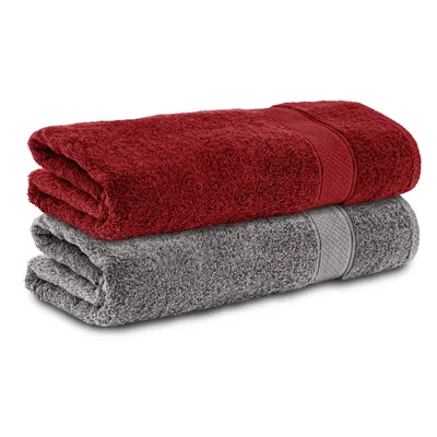 Produktbild von Komfortec 2er Handtücher 50x100 cm Set aus 100% Baumwolle, 470g/m², Frottee, Weich, Anthrazit/Aurorarot